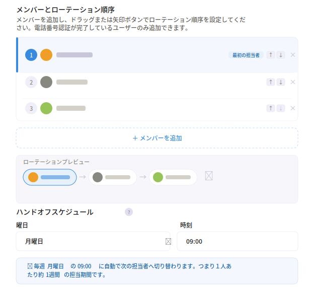 オンコールスケジュール詳細の画面